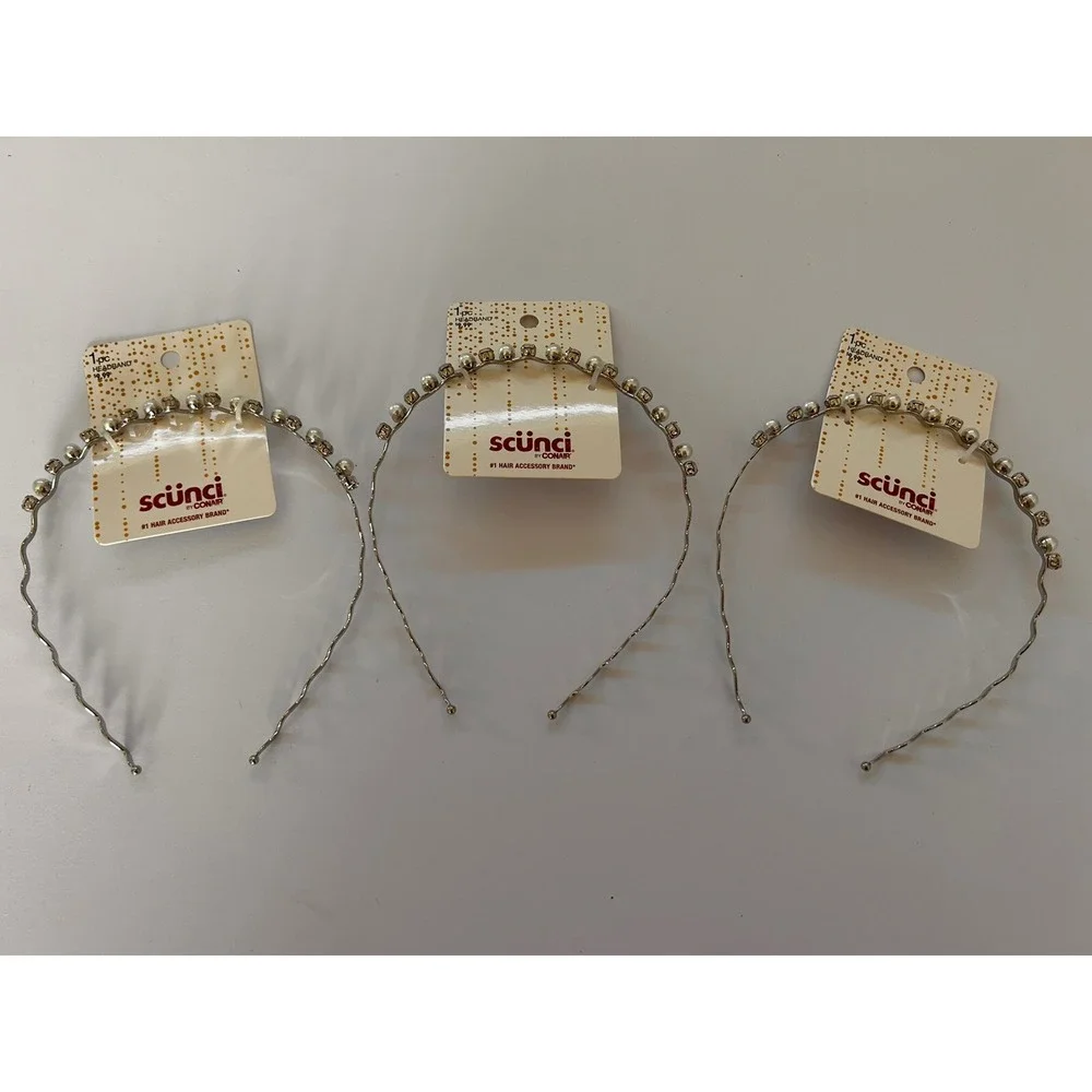 SCUNCI Silver Pearl Jewel Headbands‎ For Hair Lot Of 3 Beautiful New! Pageants